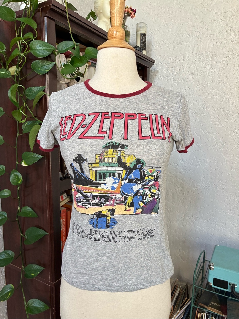 Led Zeppelin Graphic Ringer Tee - Gray with Red Trim